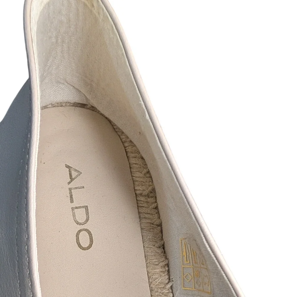 Aldo Womens Beige Leather Cap Toe Espadrille Flats Black Contrast Slip On Size 9